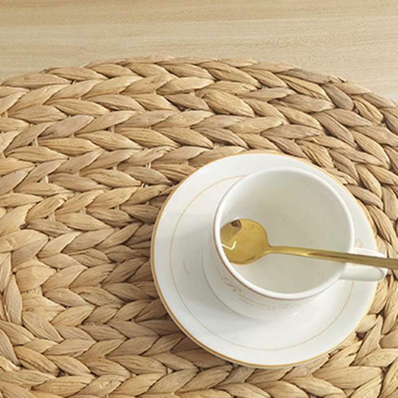 Round Woven Rattan Placemats, Water Hyacinth Placemats, Set Of 6