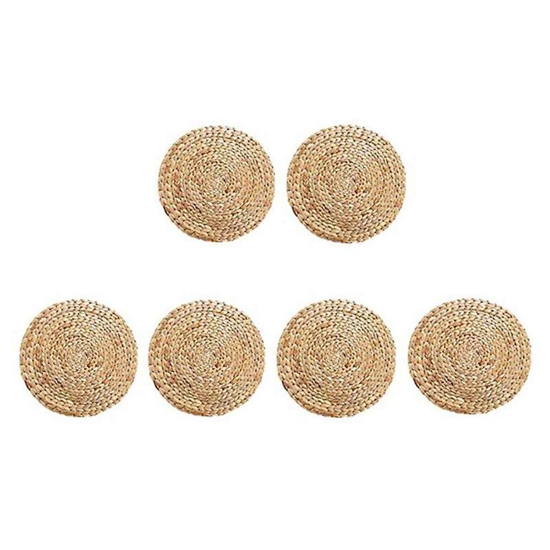 Round Woven Rattan Placemats, Water Hyacinth Placemats, Set Of 6