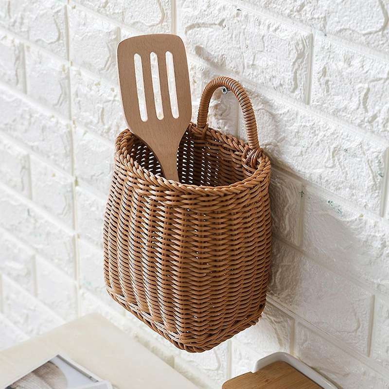 Hand-woven Storage Baskets Rattan Hanging Basket with Handle Decor B