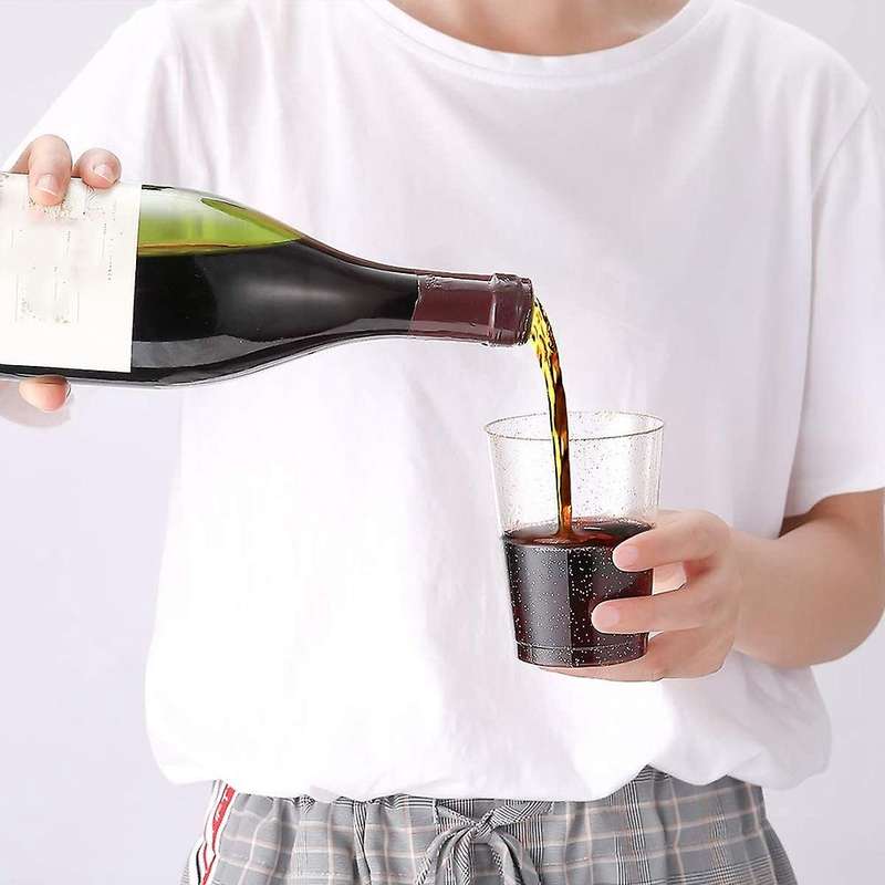 Disposable Gold Glitter Plastic Wine Glasses, Christmas Party Cups
