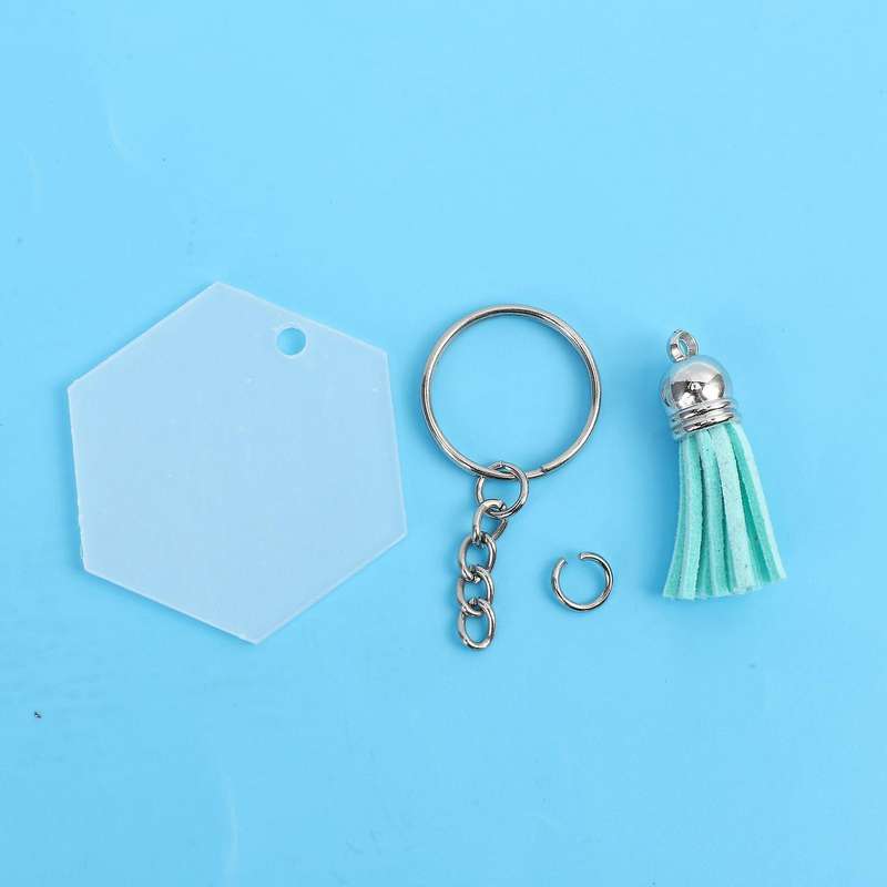 Acrylic Hexagon Keychain Blanks with 30pcs Key Chains, 30pcs Tassel