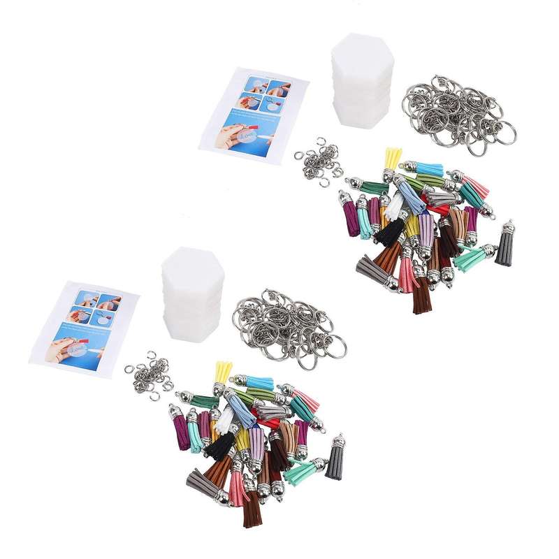 Acrylic Hexagon Keychain Blanks with 30pcs Key Chains, 30pcs Tassel