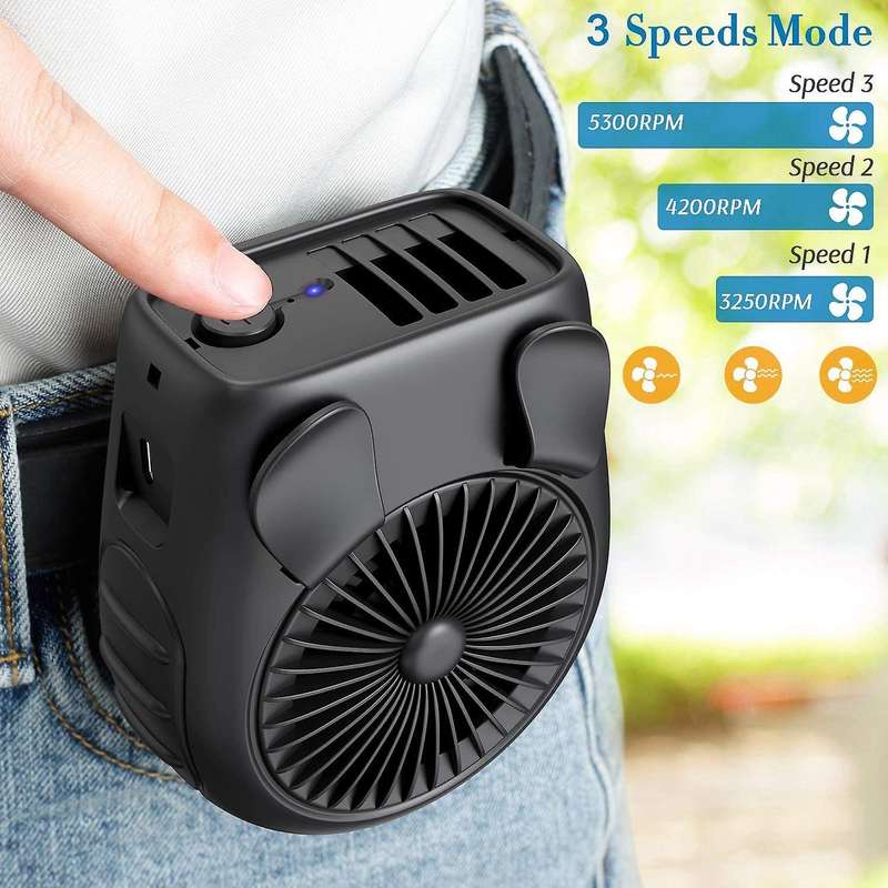 5000mah Battery Personal Waist Clip Portable 3 Speed, Quiet, Usb Fan