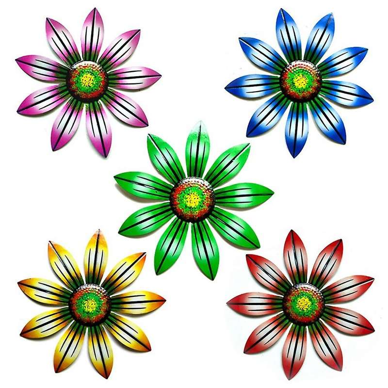 5pcs Flowers Wall Art Sculpture Outdoor Hanging Garden Home Decor