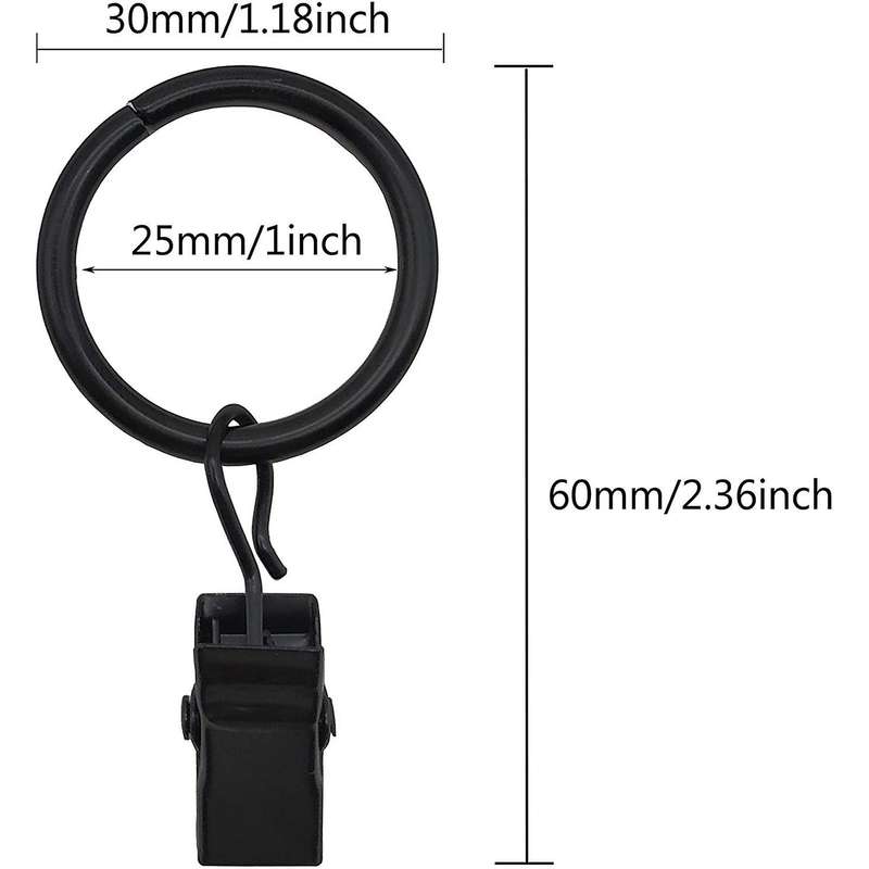 42 Packs Of Curtain Ring,with Clips,decorative Curtains,1 Inch,black