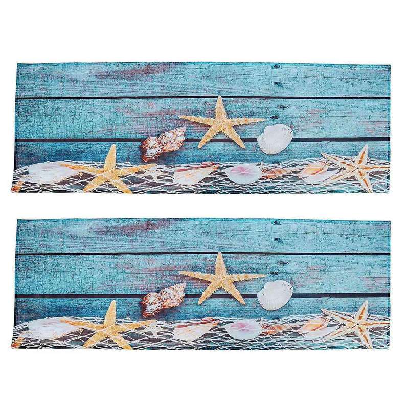 2x Blue Fishing Net Conch Shells Starfish Nautical Non-slip Bath Mats