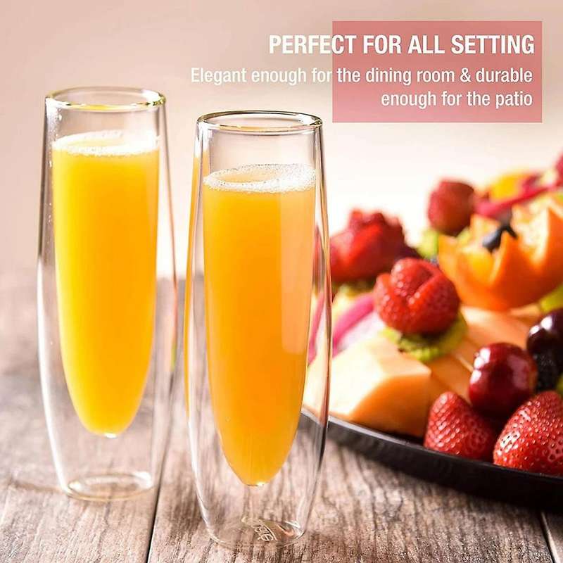 2pcs Glass Champagne Glasses Double-layer Handleless Glasses