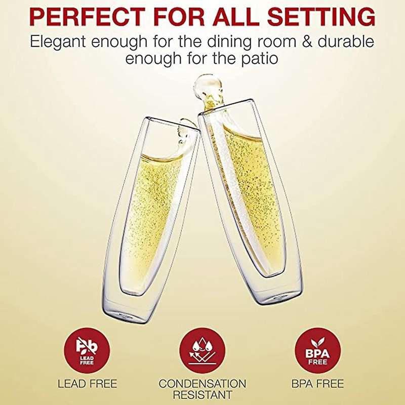 2pcs Glass Champagne Glasses Double-layer Handleless Glasses