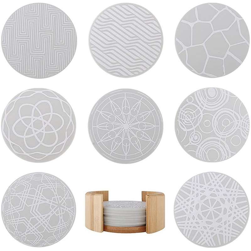 Silicone Drink Coasters Set Of 8 with Bamboo Coaster Holder, Table