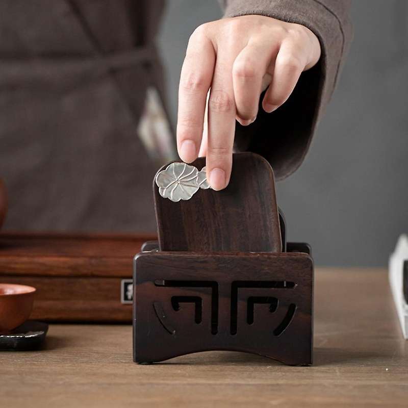 Ebony Round Wooden Square Chinese Style Tea Accessories Set D