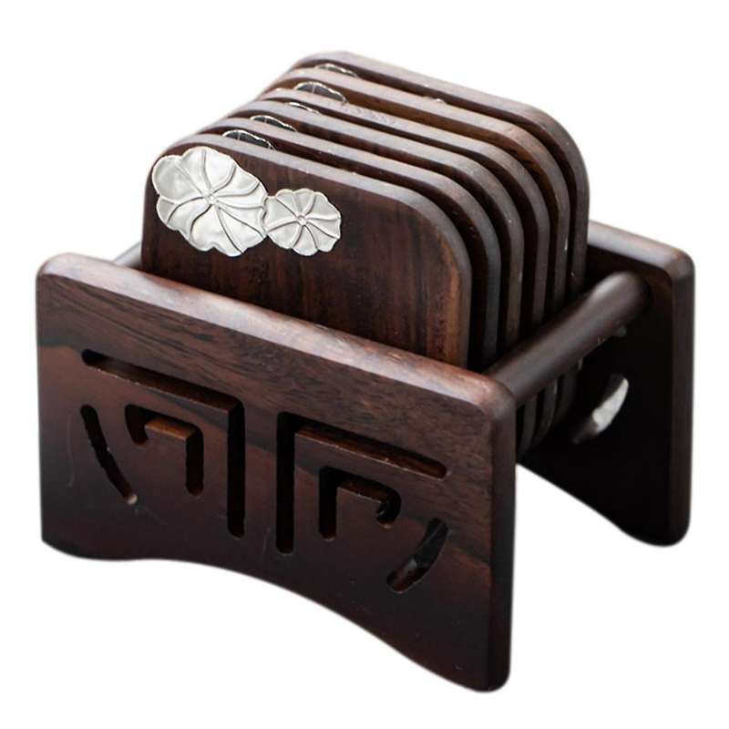 Ebony Round Wooden Square Chinese Style Tea Accessories Set A