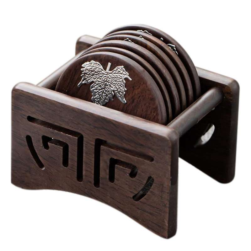 Ebony Round Wooden Square Chinese Style Tea Accessories Set B