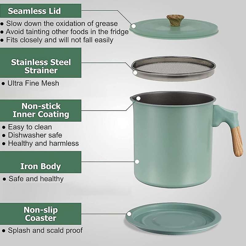 Bacon Grease Container with Strainer Fine Mesh 1.7l