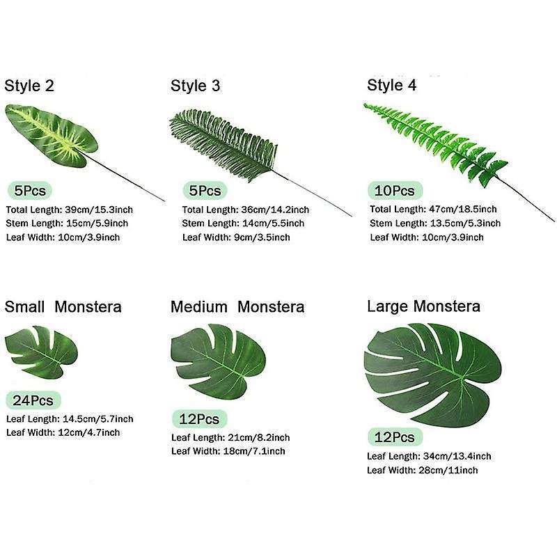 12 Kinds Artificial Palm Leaves with Stems Jungle Leaves Decorations