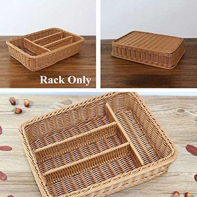 Kitchen Cutlery Storage Basket 4 Compartments Rattan Storage Tray