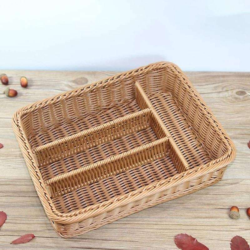 Kitchen Cutlery Storage Basket 4 Compartments Rattan Storage Tray