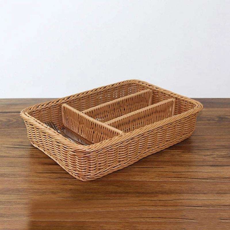 Kitchen Cutlery Storage Basket 4 Compartments Rattan Storage Tray