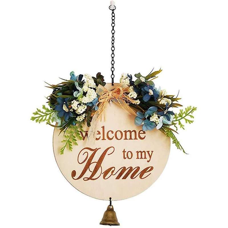 Welcome Sign for Front Door Decor,wood Sign with Bell,for Porch,a