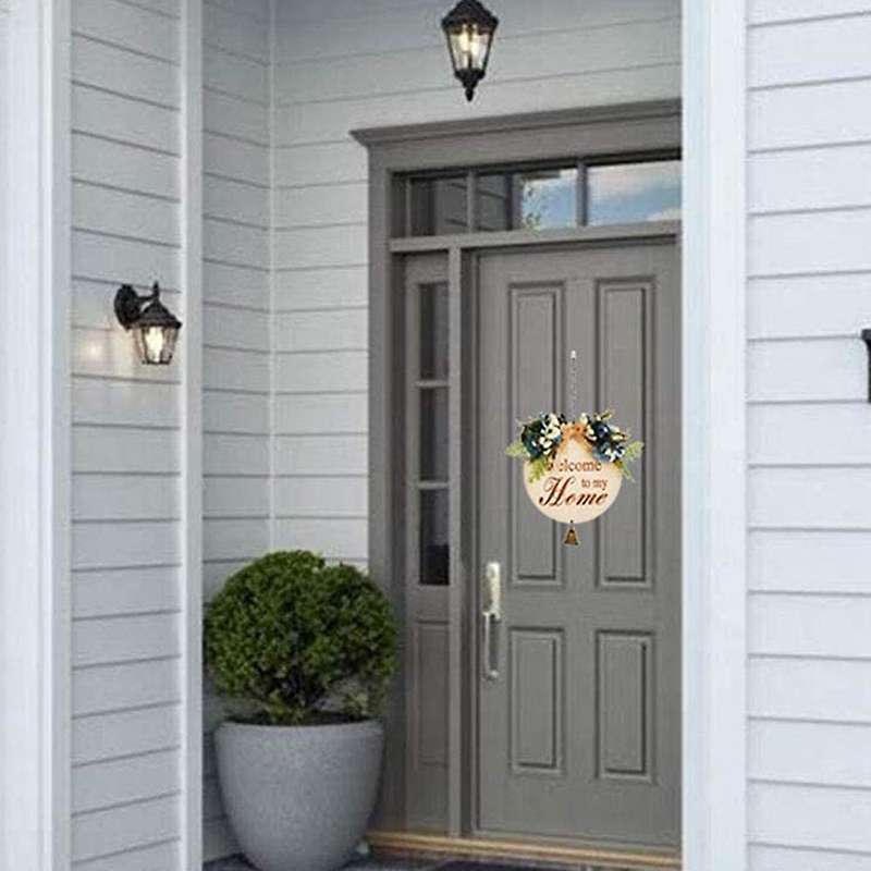 Welcome Sign for Front Door Decor,wood Sign with Bell,for Porch,a