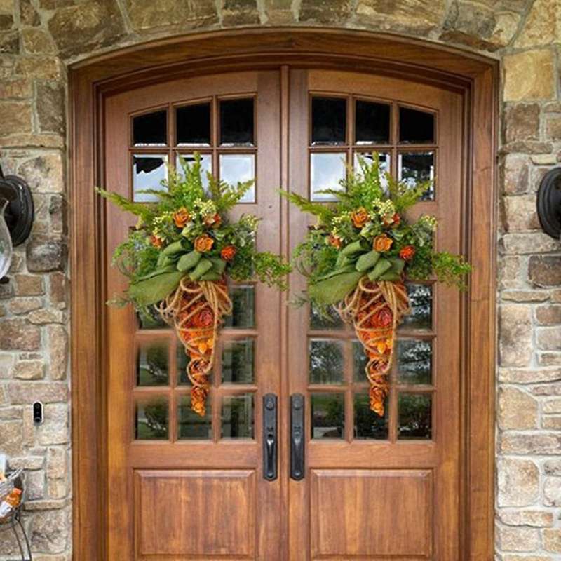 Easter Bunny Carrot Shape Wreath with Burlap for Home Festival Decor