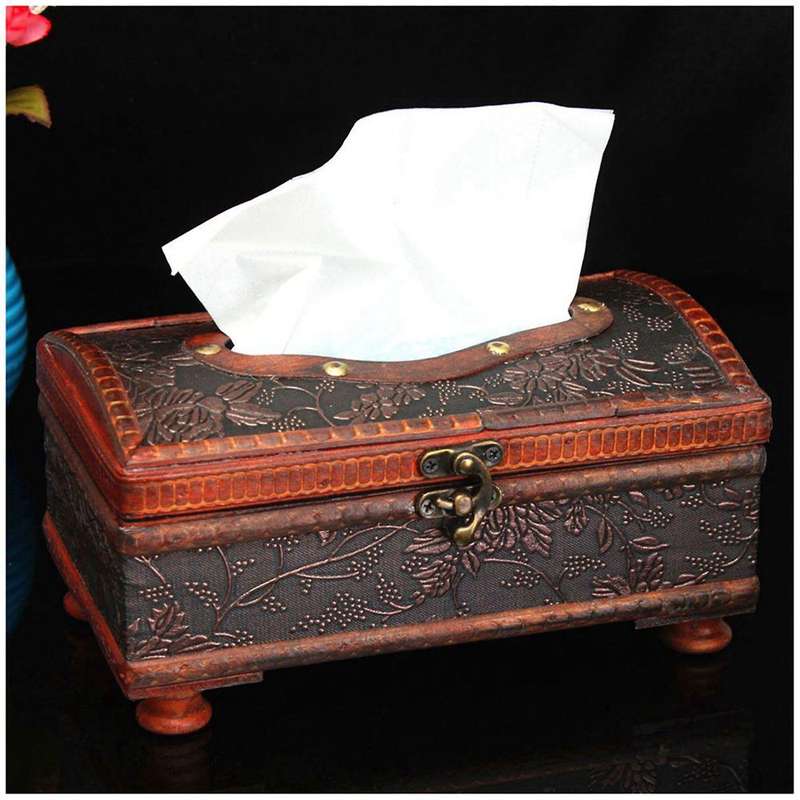 Retro Copper Ring Pattern Wooden Paper Box Holder Decor New:retro Red