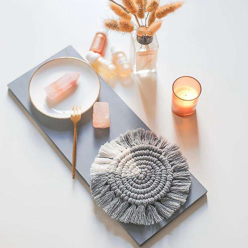 Woven Coasters - 6 Pack Cotton Coasters Set Handmade Waterproof Heat