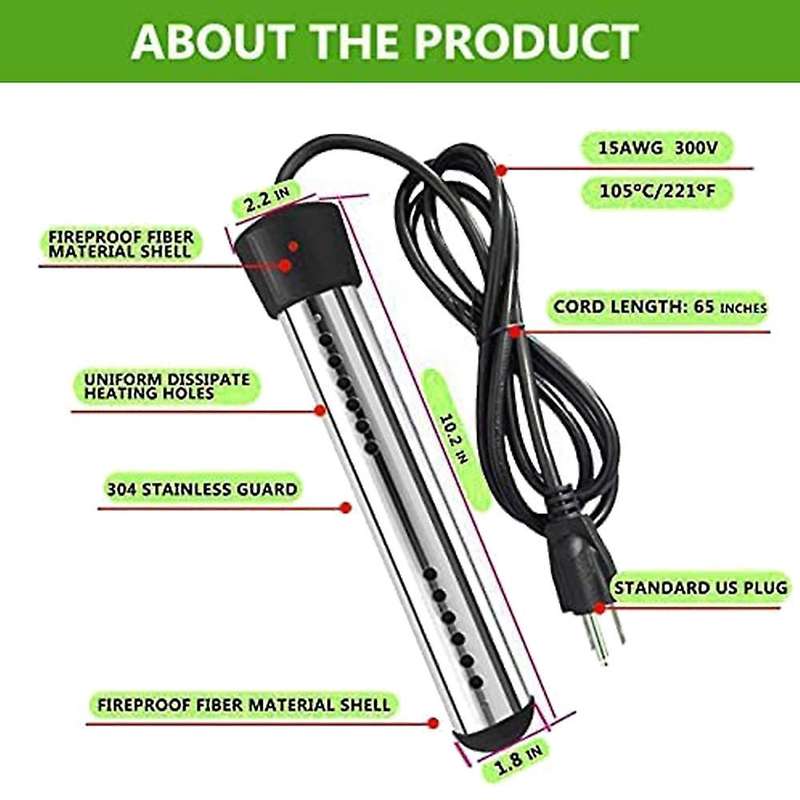 Immersion Electric Submersible Water Heater Us Plug(black)