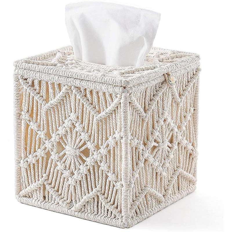 Tissue Box Cover Boho Decor Square Paper Tissue Holder with Bead
