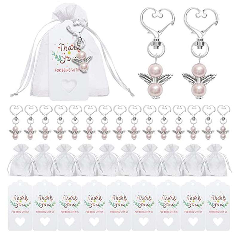 40 Sets Pearl Angel with Heart-shape Keychain Wedding Favor Set