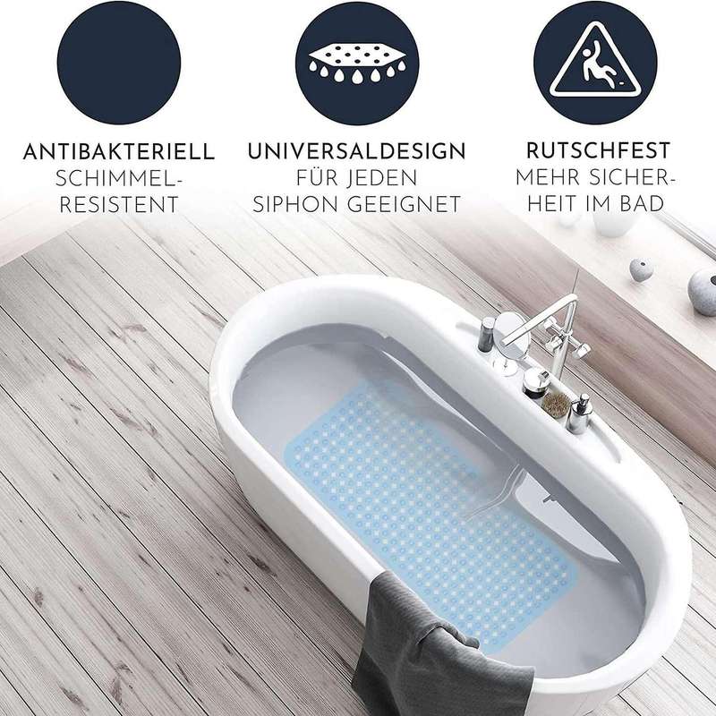 Bath Mat 88x40cm with Suction Cups and Non-slip Structure Blue