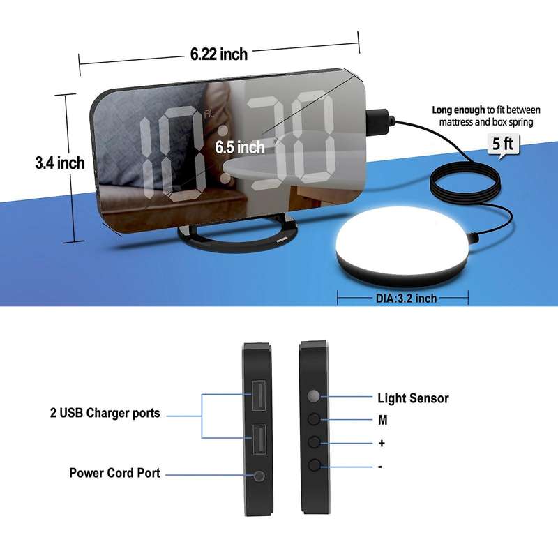 Led Alarm Clocks B , Led Clock with Temperature Display Snooze Black
