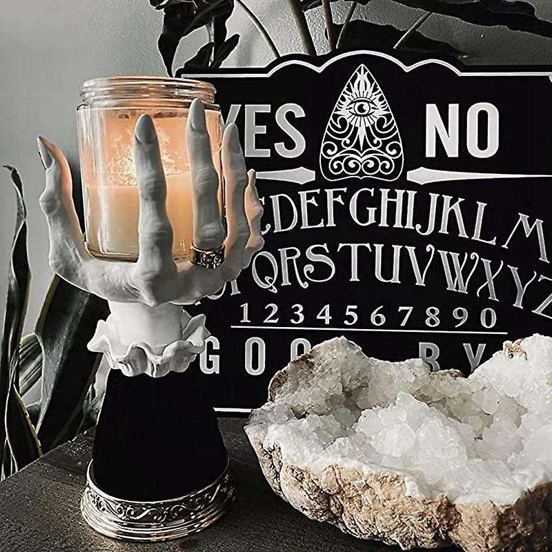 Halloween Candlestick Witch Hands Pedestal Snack Bowl Stand Resin