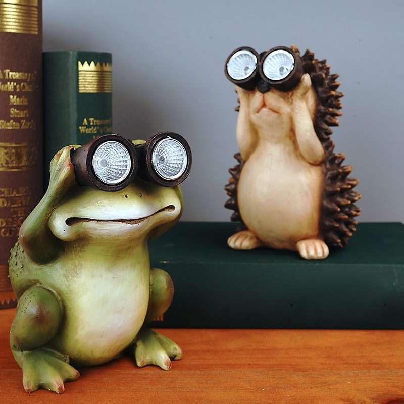 Garden Statues Frog Decor Sculptures with Led Lights Solar Lights A