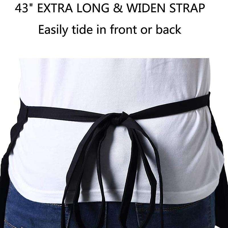 6 Pack Black Waist Aprons with 3 Pockets - Half Aprons 24 X 12 Inch