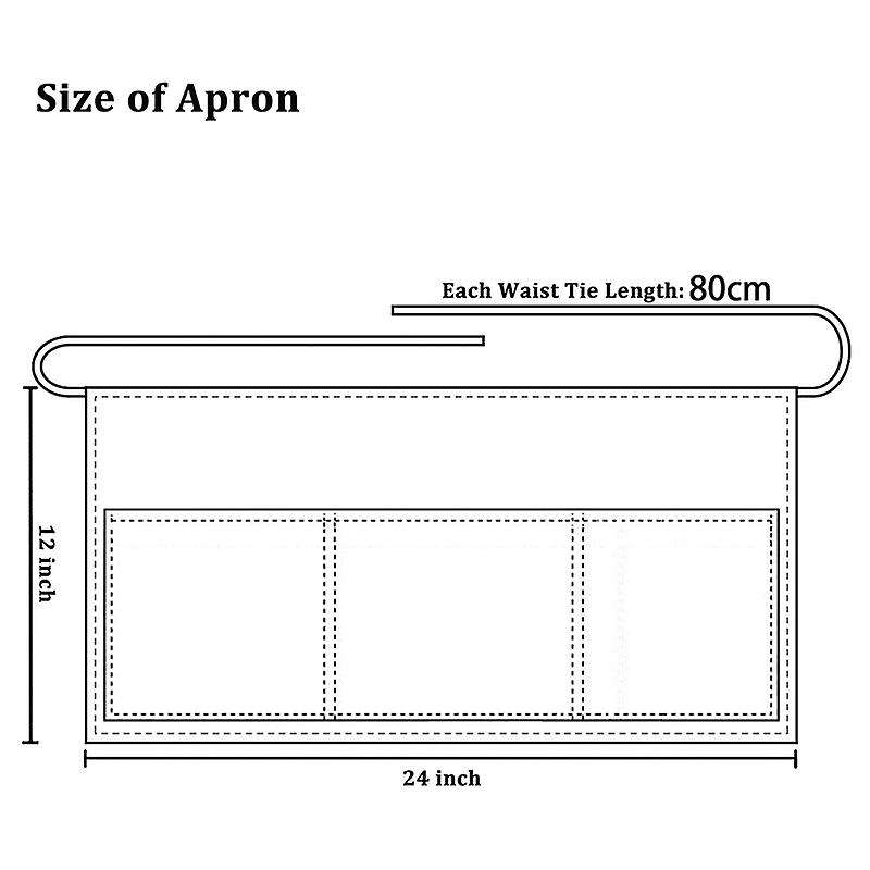 6 Pack Black Waist Aprons with 3 Pockets - Half Aprons 24 X 12 Inch