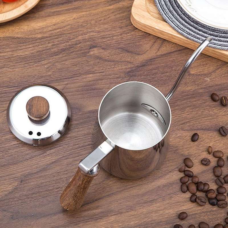 350ml Stainless Steel Slender Pot Wooden Handle Long Spout Kettle