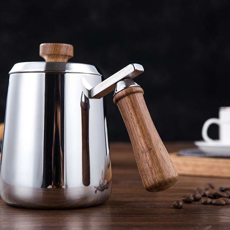 350ml Stainless Steel Slender Pot Wooden Handle Long Spout Kettle