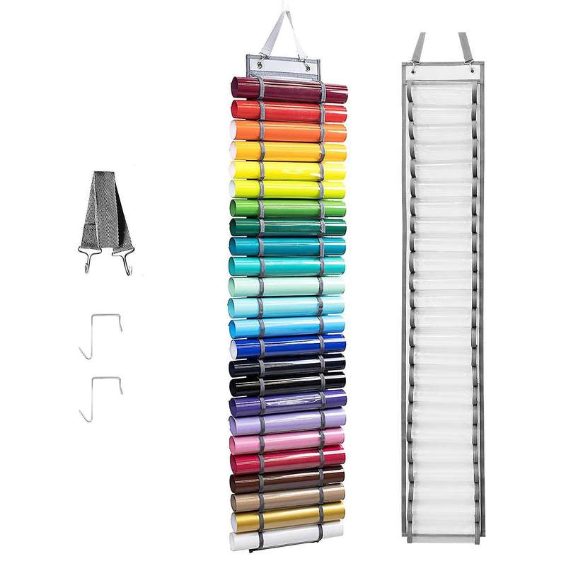 24 Roll Compartments Vinyl Storage Organizer,door Hooks Light Gray