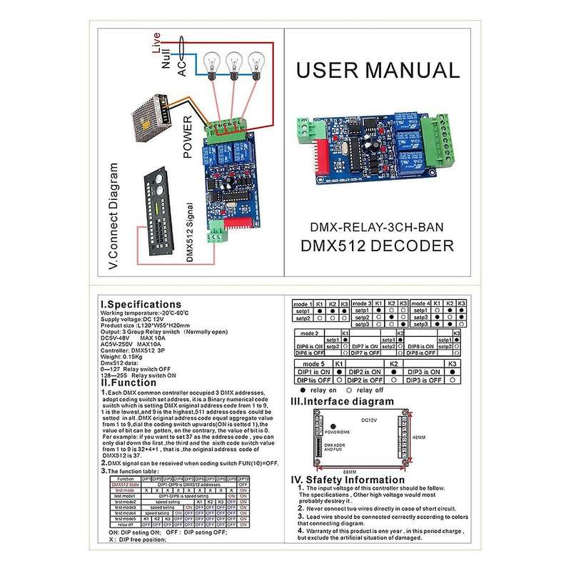 3ch Dmx 512 Relay Output , Led Dmx512 Controller Board, Led Dmx512