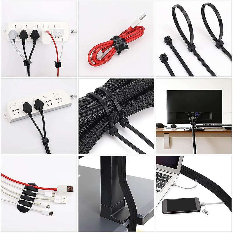 146pcs Cable Management Organizer Kit Cable Sleeve,self Adhesive Ties