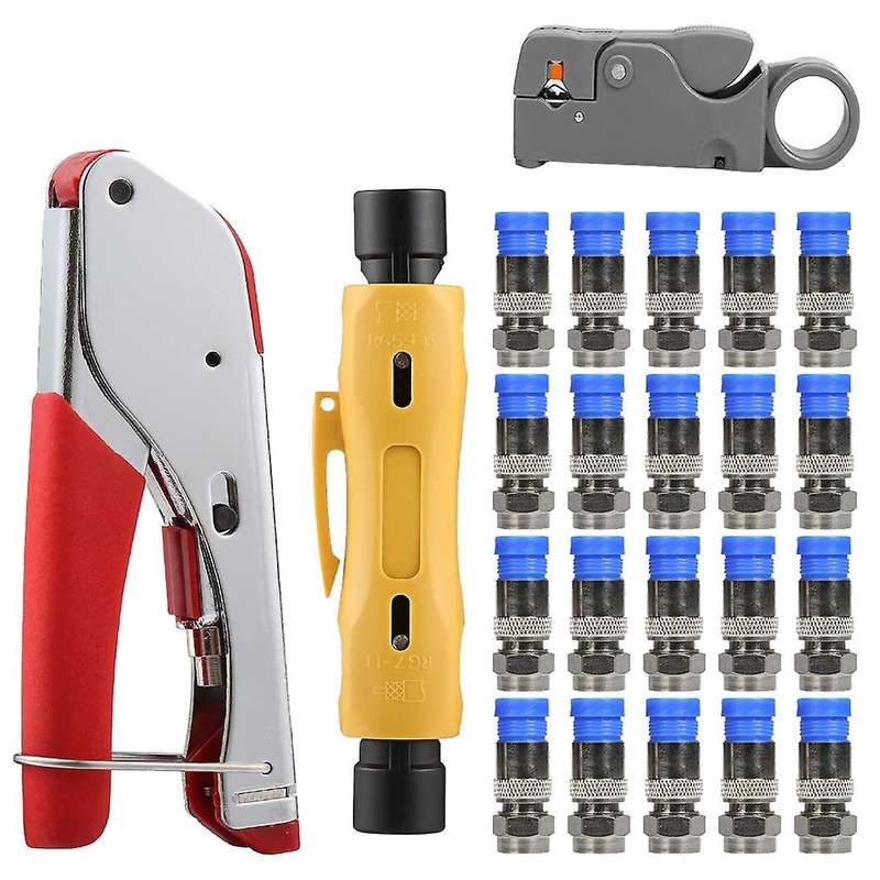 Coax Cable Crimper Tool Kit with 20pcs F Connectors for Rg7/11 Rg59
