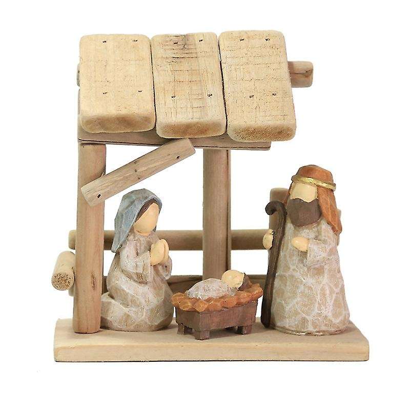 Manger Character with Wooden House Christian Nativity Ornaments