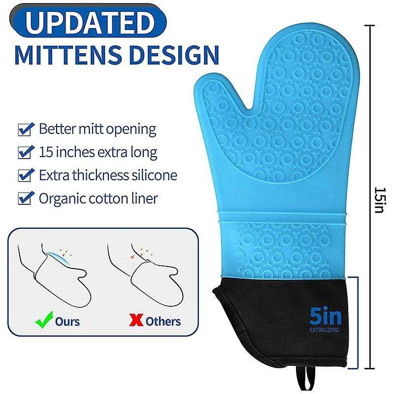 Extra Long Oven Mitts and Pot Holders Sets with Mini Oven Gloves Blue