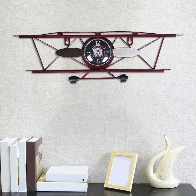 Creative Retro Aircraft Clock, Wall Hanging, Iron Ornamental Clock