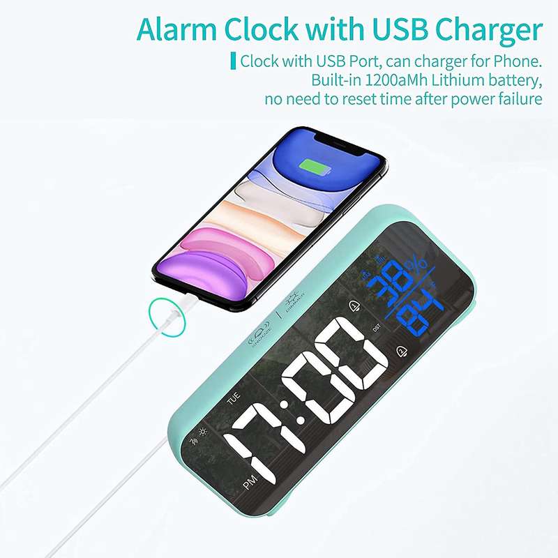 For 6.8 Inch Large Display Digital Alarm Clock with Usb Charger C