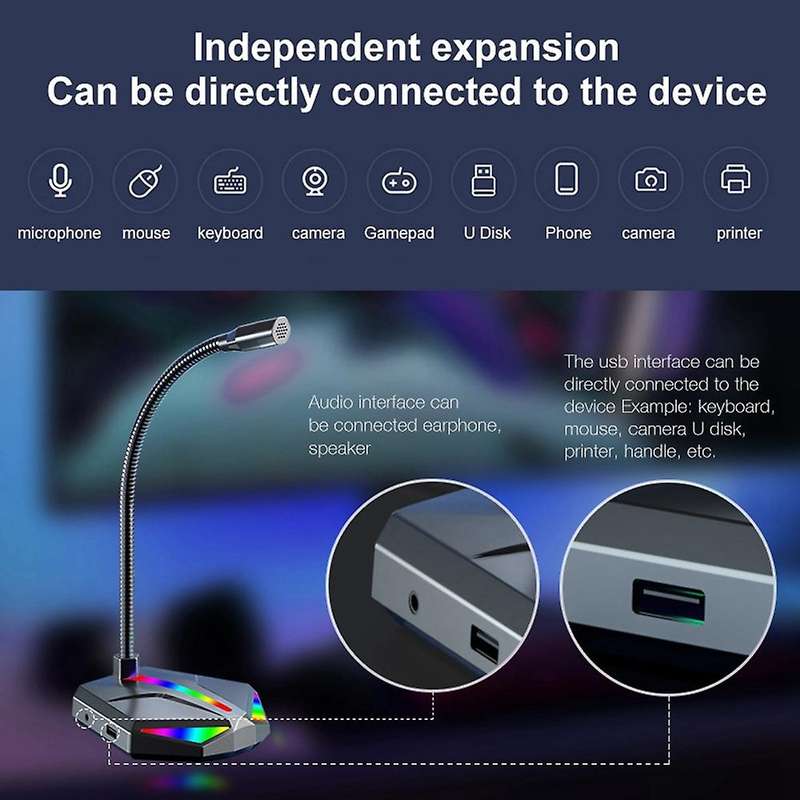 Gaming Rgb Desktop Usb Microphone for Streaming Youtube Podcast