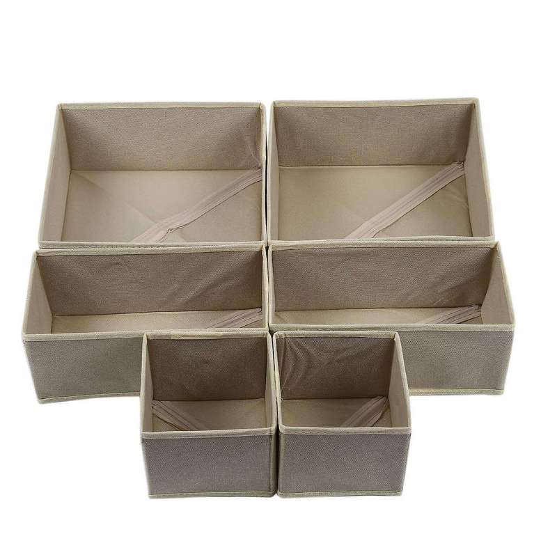 6pcs Foldable Underwear Storage Box Divider No Woven Fabric Khaki