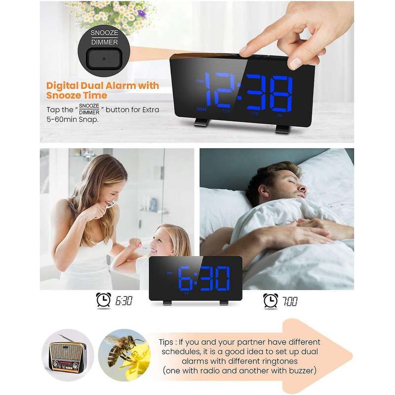 Digital Alarm Clock,dual Alarm, Adjustable Snooze Time Light Sensor A