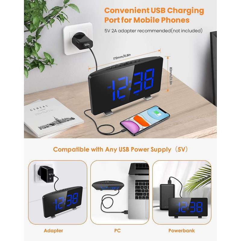 Digital Alarm Clock,dual Alarm, Adjustable Snooze Time Light Sensor A