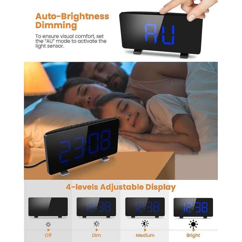 Digital Alarm Clock,dual Alarm, Adjustable Snooze Time Light Sensor A